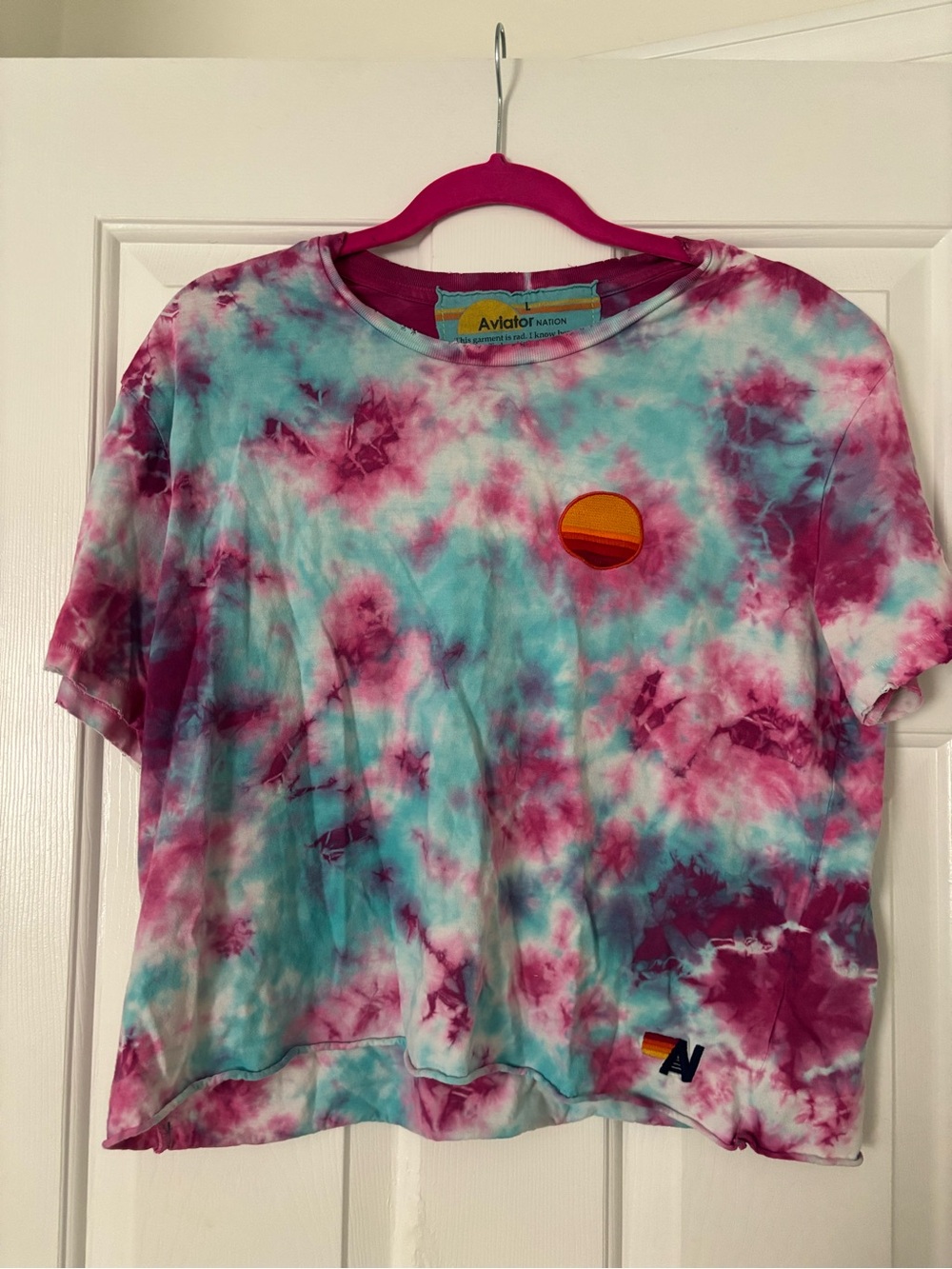 Aviator Nation Tie-Dye Short Sleeve Tee in Pink & Teal